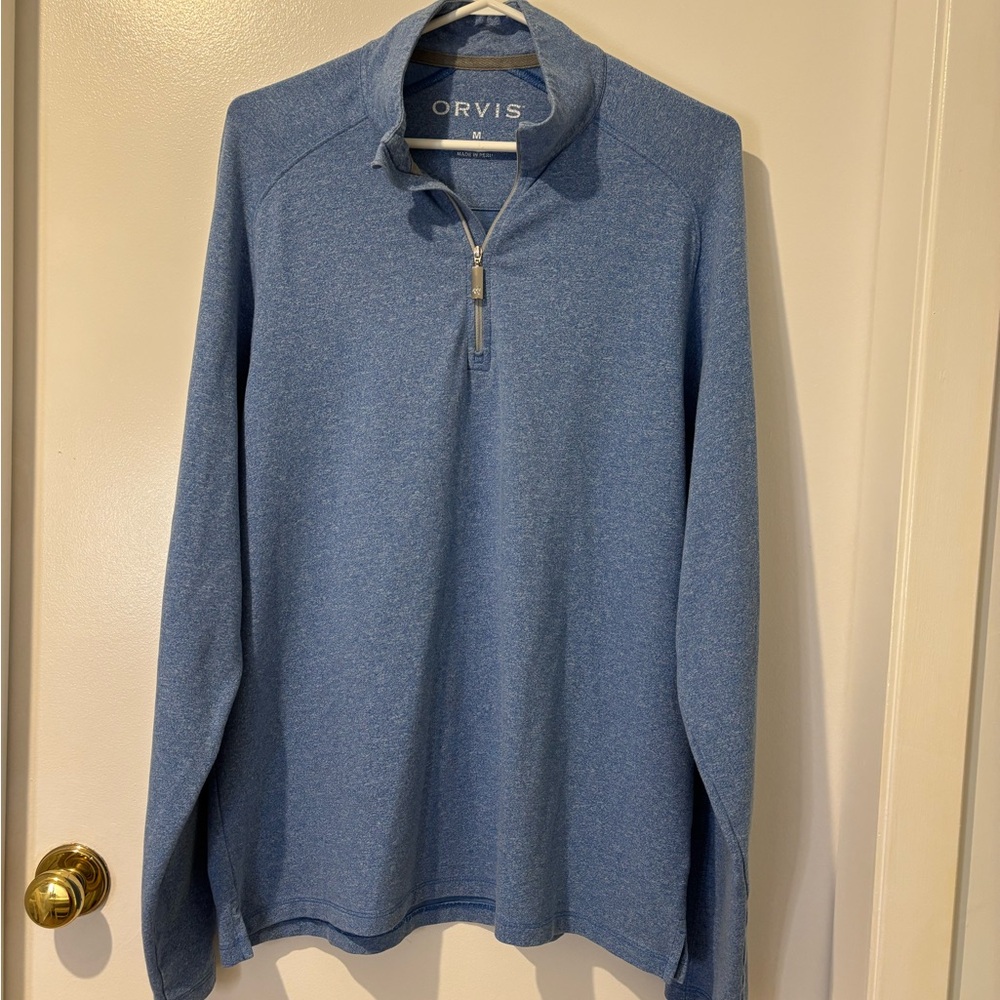 Orvis Pima Peruvian Cotton Blue Zip-Up Sweater